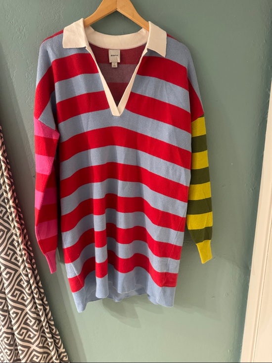 Maeve Dresses & Skirts - Maeve Multicolor Striped Long-Sleeve Polo Sweater Dress